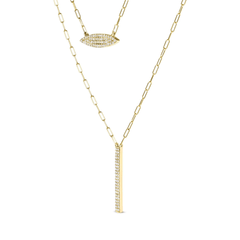 14K Gold Double-Strand Marquise and Bar Paper Clip Necklace - Sable Gold