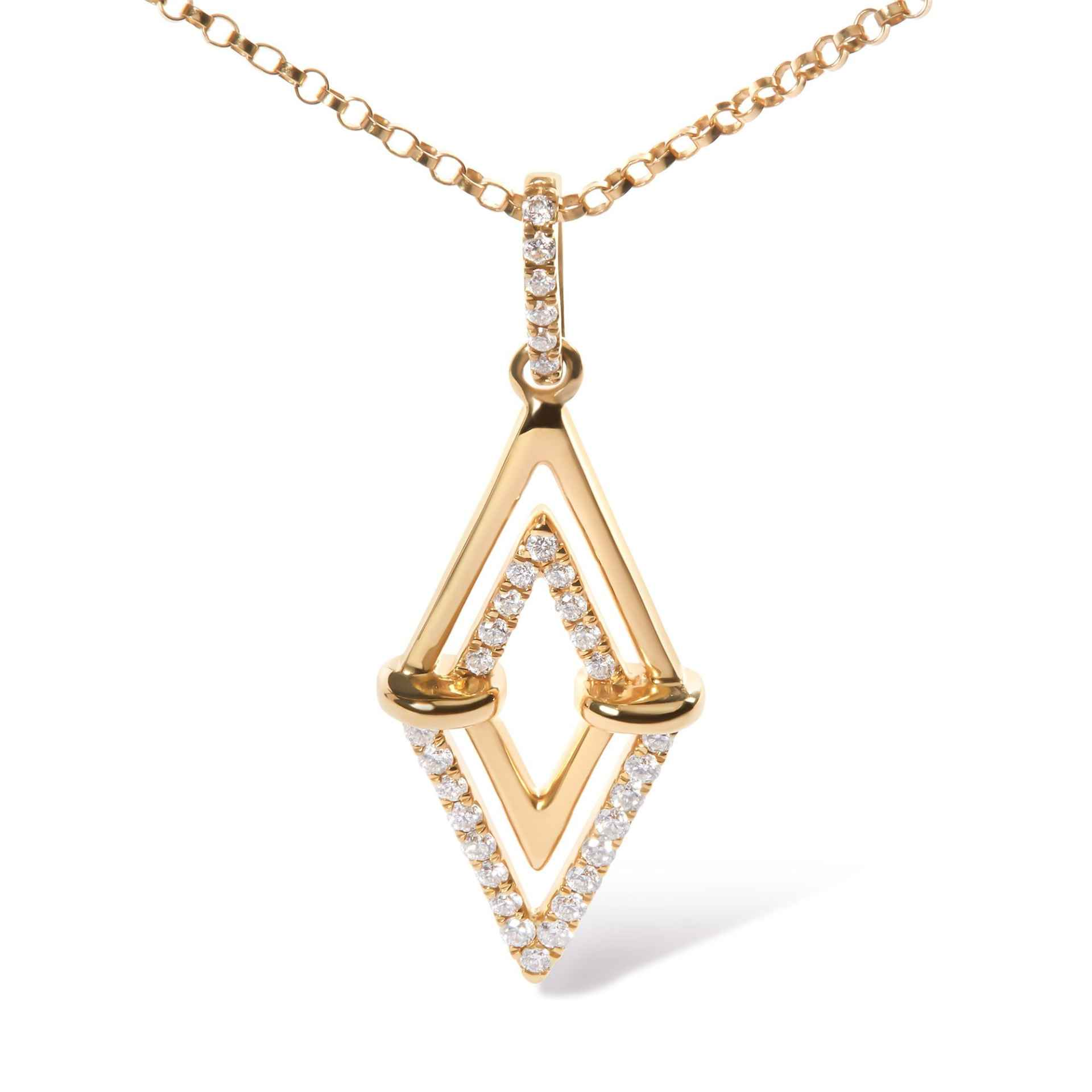 Elegant 14K Yellow Gold Diamond Double Triangle Pendant Necklace - 1/4 Cttw, 18" Chain