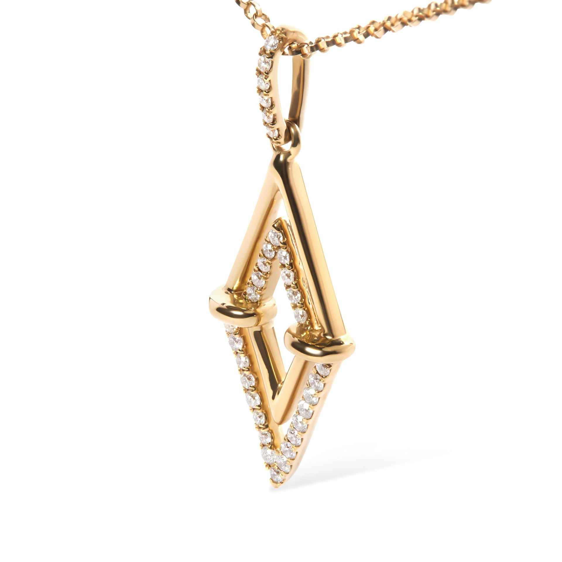 Elegant 14K Yellow Gold Diamond Double Triangle Pendant Necklace - 1/4 Cttw, 18" Chain