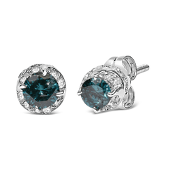 14K White Gold 1/2 cttw White and Treated Blue Round Diamond Earrings | Elegant Jewelry for Every Occasion - Sable Gold