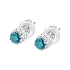 14K White Gold 1/2 cttw White and Treated Blue Round Diamond Earrings | Elegant Jewelry for Every Occasion - Sable Gold