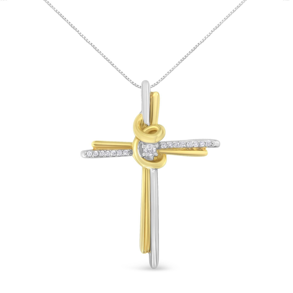 Espira 10K Two-Tone Yellow & White Gold Diamond-Accented Cross Pendant Necklace, 18" (J-K Color, I2-I3 Clarity)