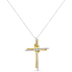 Espira 10K Two-Tone Yellow & White Gold Diamond-Accented Cross Pendant Necklace, 18" (J-K Color, I2-I3 Clarity)