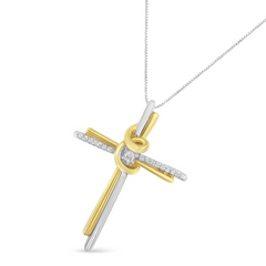 Espira 10K Two-Tone Yellow & White Gold Diamond-Accented Cross Pendant Necklace, 18" (J-K Color, I2-I3 Clarity)