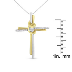 Espira 10K Two-Tone Yellow & White Gold Diamond-Accented Cross Pendant Necklace, 18" (J-K Color, I2-I3 Clarity)