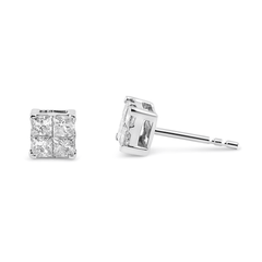 10K White Gold 1.00 cttw Invisible Set Princess-Cut Diamond Stud Earrings - Elegant and Sparkling - Sable Gold