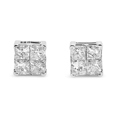 10K White Gold 1.00 cttw Invisible Set Princess-Cut Diamond Stud Earrings - Elegant and Sparkling - Sable Gold