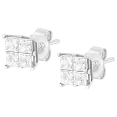 10K White Gold 1.00 cttw Invisible Set Princess-Cut Diamond Stud Earrings - Elegant and Sparkling - Sable Gold