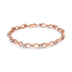 Elegant 10K Rose Gold 1/2 cttw Diamond Cluster & Infinity Weave Link Bracelet - Size 7"