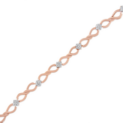 Elegant 10K Rose Gold 1/2 cttw Diamond Cluster & Infinity Weave Link Bracelet - Size 7"