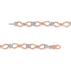 Elegant 10K Rose Gold 1/2 cttw Diamond Cluster & Infinity Weave Link Bracelet - Size 7"