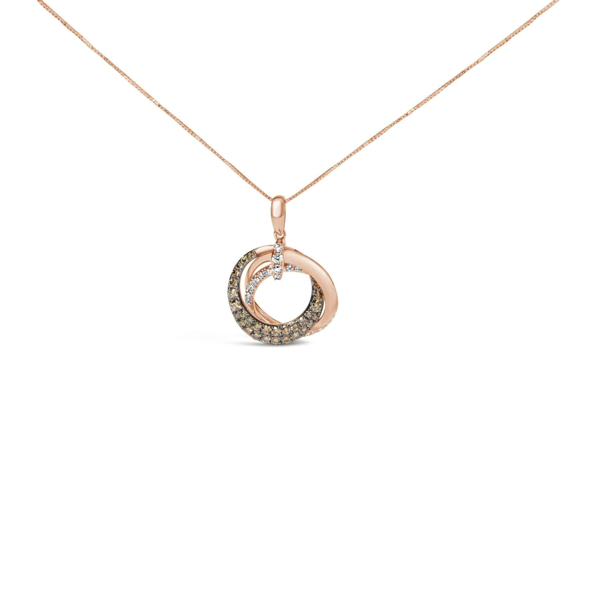 14K Rose Gold Diamond Interlocking Circle Pendant Necklace 18" ( SI2-I1 Clarity)