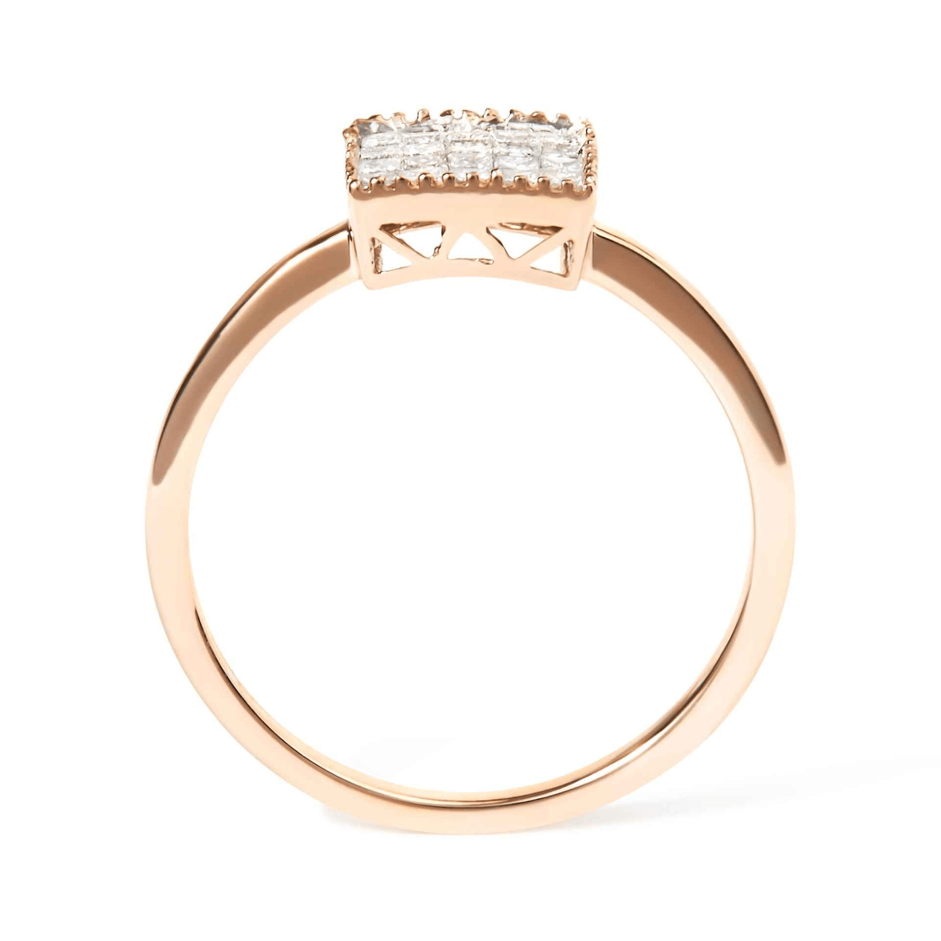 10K Rose Gold 1/3 Cttw Princess Cut Diamond Composite Square Ring - Exquisite Craftsmanship & Elegance (H-I Color, I1-I2 Clarity) - Sable Gold