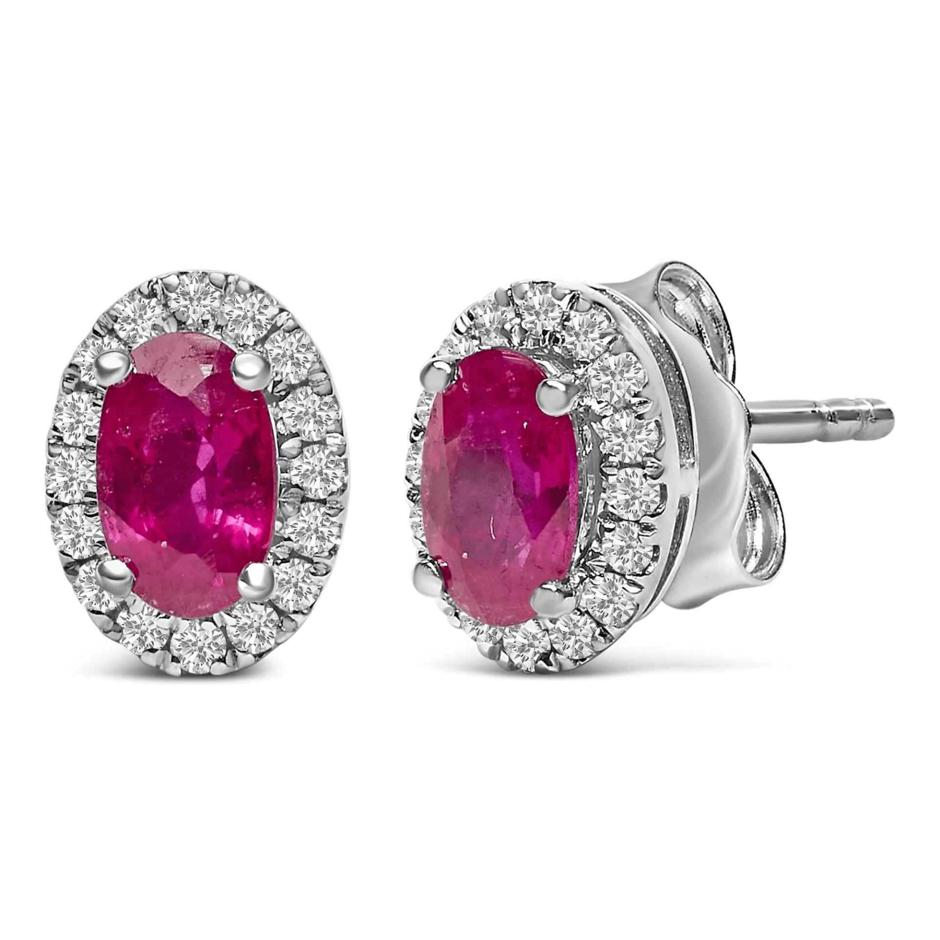 10K White Gold 5x3 MM Oval Cut Amethyst and Diamond Halo Stud Earrings - I-J Color, I1-I2 Clarity - Sable Gold