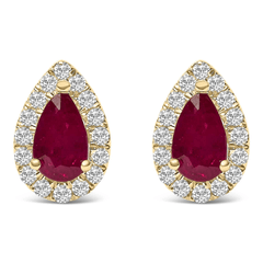 10K Yellow Gold Pear-Cut Ruby and Diamond Halo Stud Earrings - Sable Gold