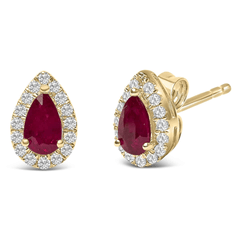 10K Yellow Gold Pear-Cut Ruby and Diamond Halo Stud Earrings - Sable Gold