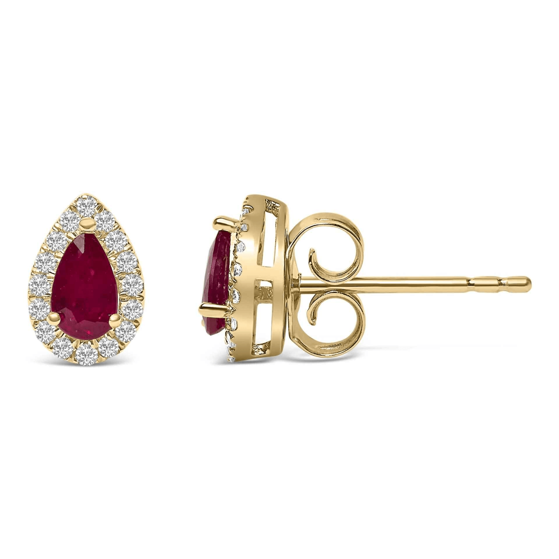 10K Yellow Gold Pear-Cut Ruby and Diamond Halo Stud Earrings - Sable Gold