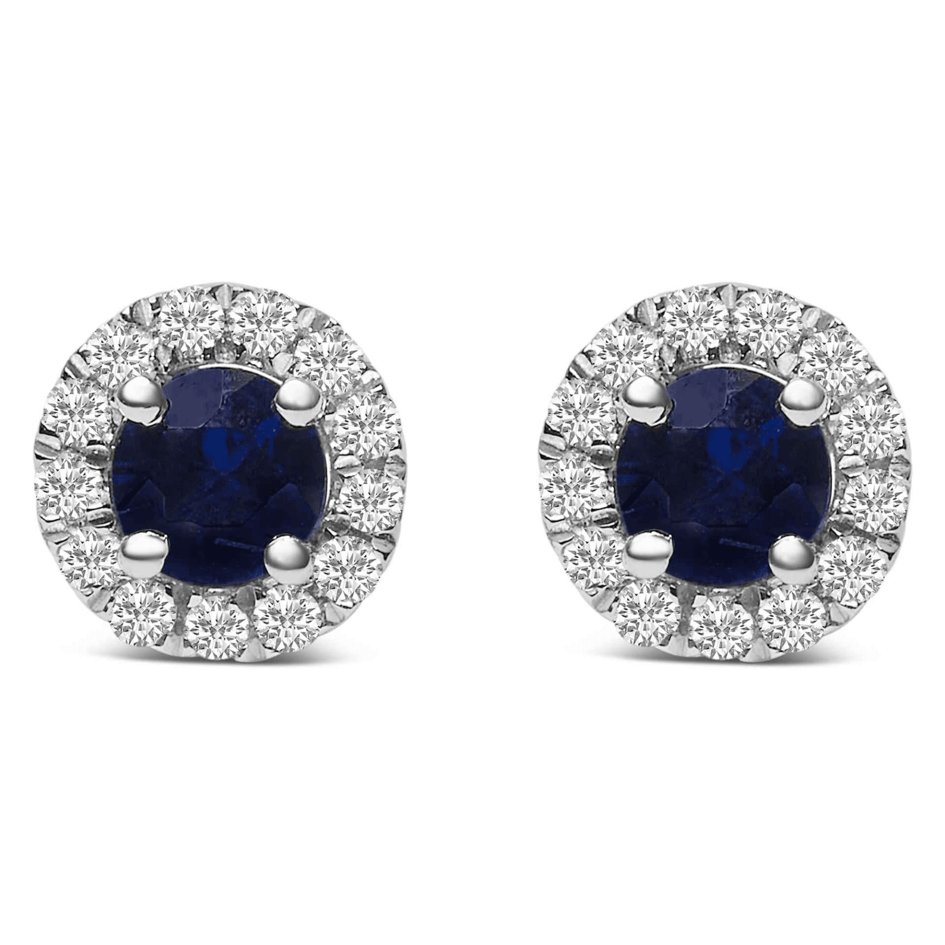 10K White Gold Blue Sapphire and Diamond Halo Stud Earrings (I-J Color, I1-I2 Clarity) - Sable Gold