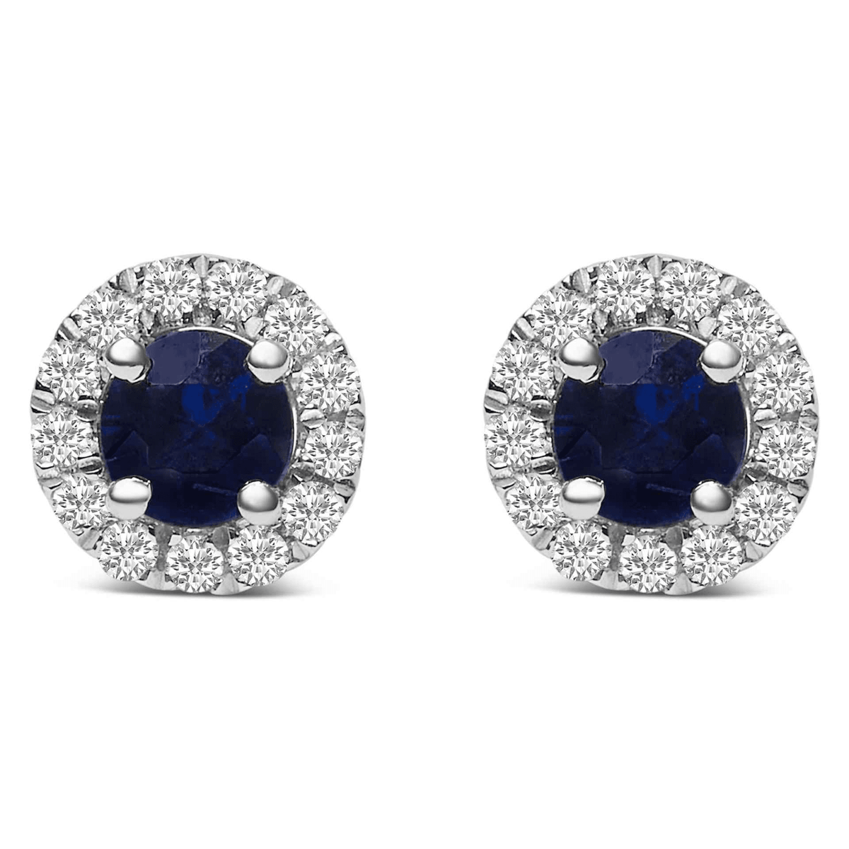 10K White Gold Blue Sapphire and Diamond Halo Stud Earrings (I-J Color, I1-I2 Clarity) - Sable Gold