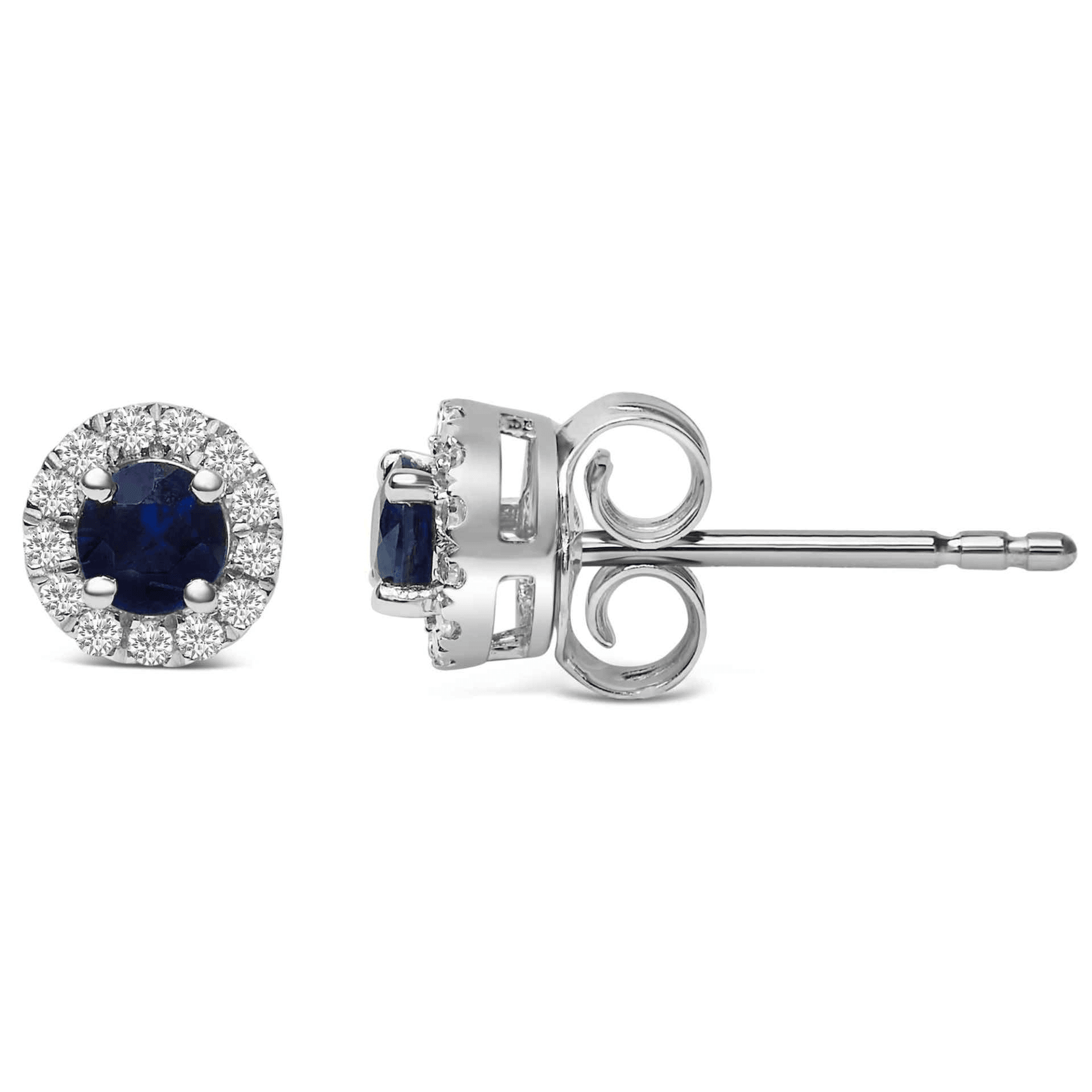 10K White Gold Blue Sapphire and Diamond Halo Stud Earrings (I-J Color, I1-I2 Clarity) - Sable Gold