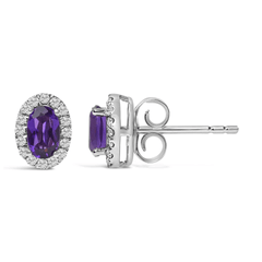 10K White Gold 5x3 MM Oval Cut Amethyst and Diamond Halo Stud Earrings - I-J Color, I1-I2 Clarity - Sable Gold