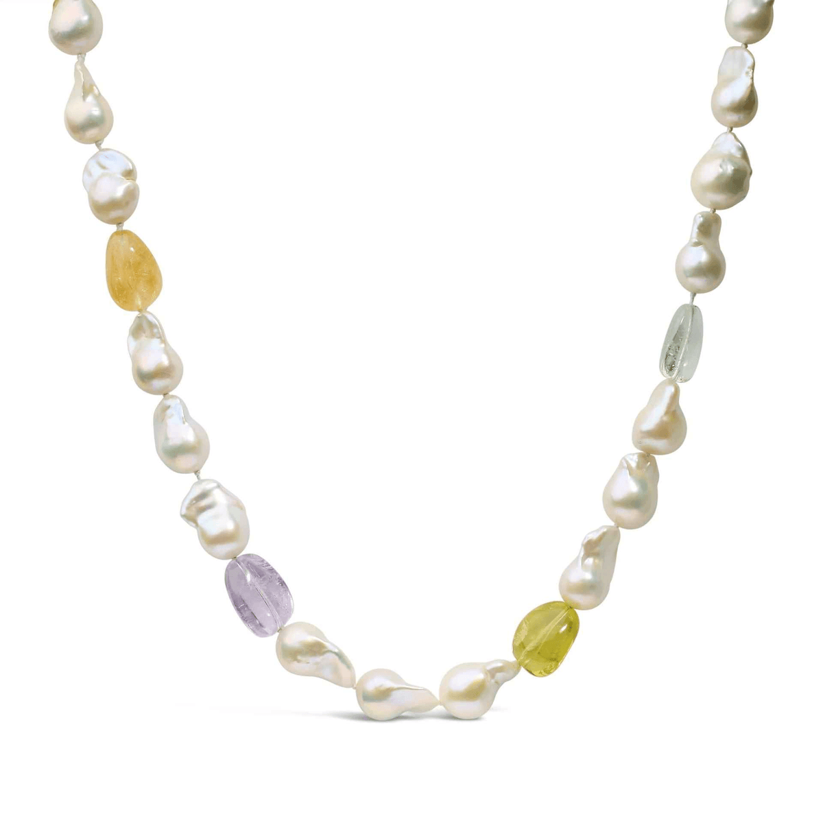 14K Yellow Gold Citrine, Amethyst, and Baroque Pearl Strand Necklace - 18 Inches - Sable Gold