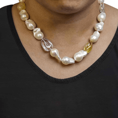 14K Yellow Gold Citrine, Amethyst, and Baroque Pearl Strand Necklace - 18 Inches - Sable Gold