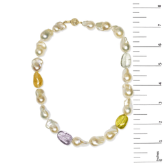 14K Yellow Gold Citrine, Amethyst, and Baroque Pearl Strand Necklace - 18 Inches - Sable Gold