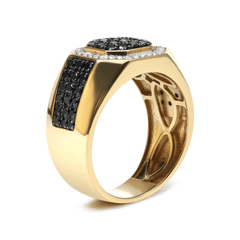 Men's 10k Gold Octagonal Halo Ring with Black Diamonds - Sable Gold