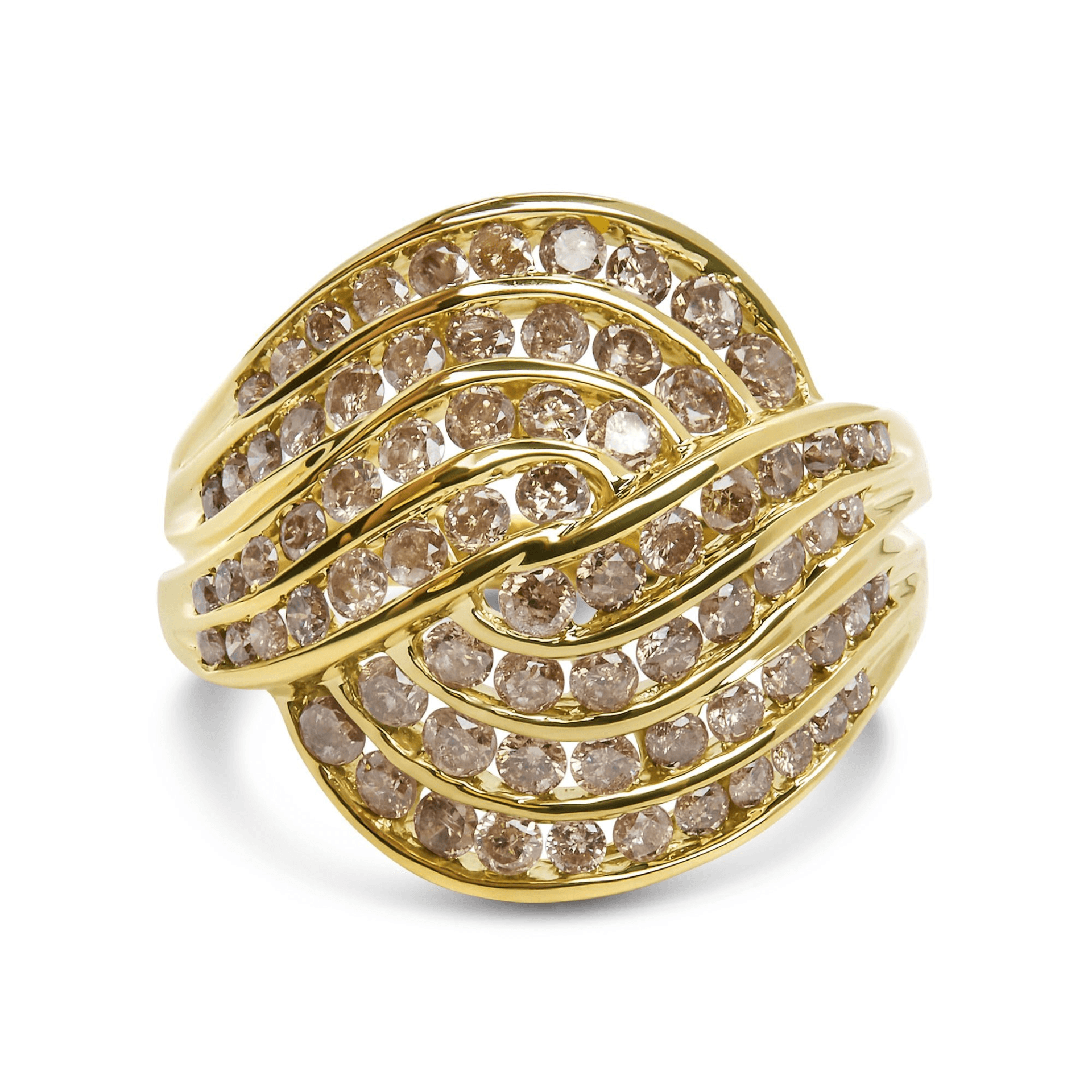 Elegant 10K Yellow Gold 2.0 Cttw Channel Set Diamond Cocktail Swirl Band Ring - K-L Color, I1-I2 Clarity - Sable Gold