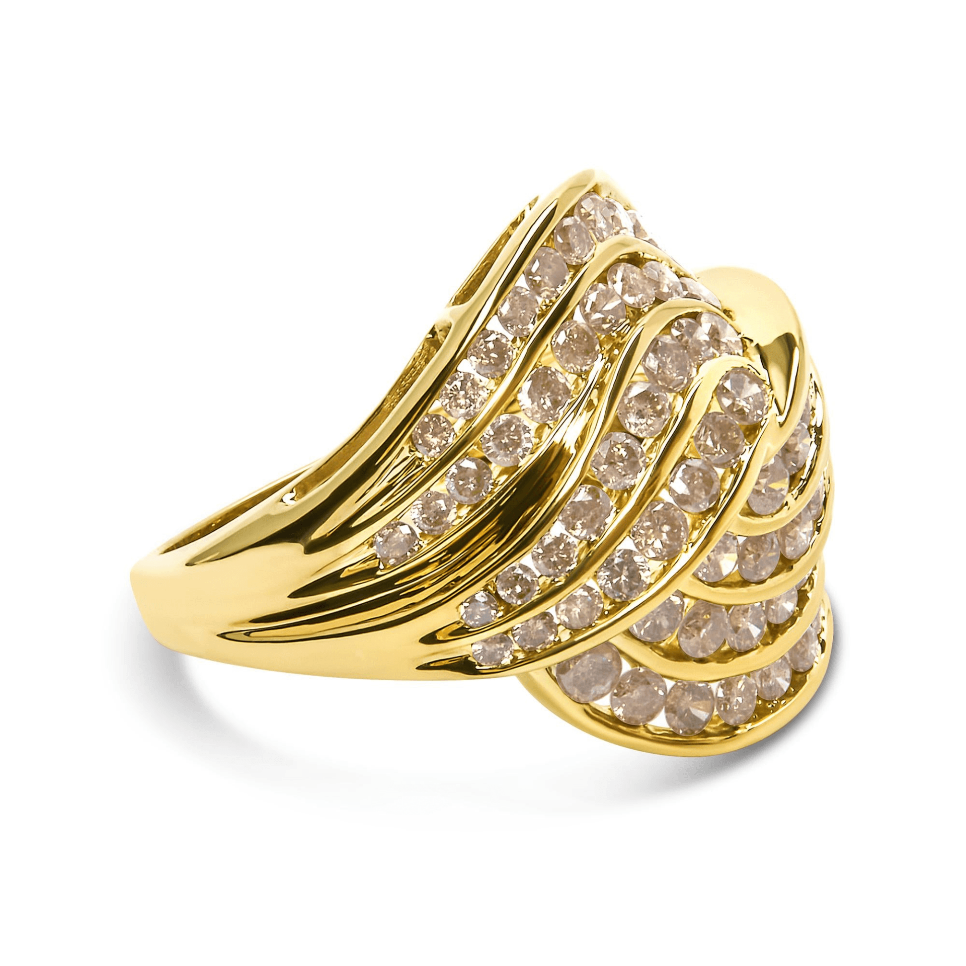 Elegant 10K Yellow Gold 2.0 Cttw Channel Set Diamond Cocktail Swirl Band Ring - K-L Color, I1-I2 Clarity - Sable Gold