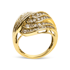 Elegant 10K Yellow Gold 2.0 Cttw Channel Set Diamond Cocktail Swirl Band Ring - K-L Color, I1-I2 Clarity - Sable Gold