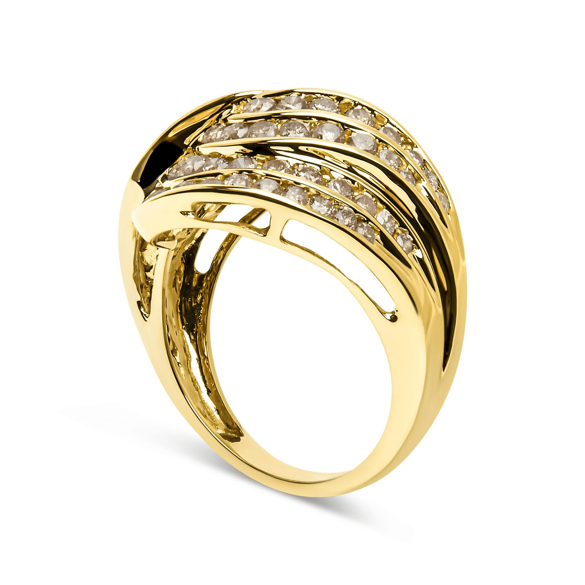 Elegant 10K Yellow Gold 2.0 Cttw Channel Set Diamond Cocktail Swirl Band Ring - K-L Color, I1-I2 Clarity - Sable Gold