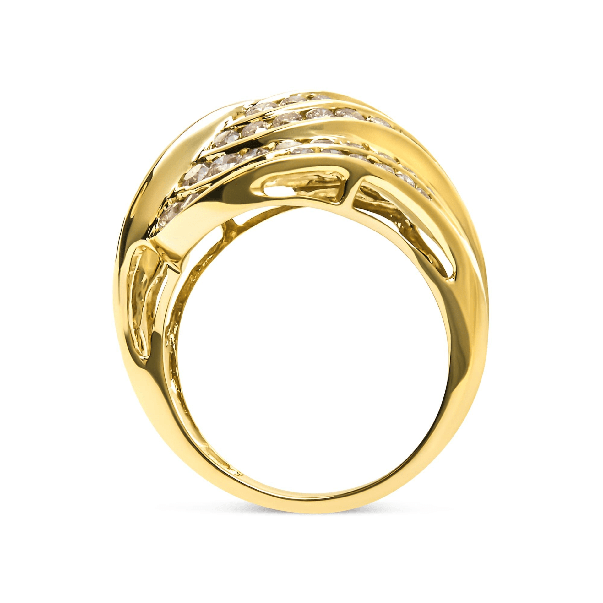 Elegant 10K Yellow Gold 2.0 Cttw Channel Set Diamond Cocktail Swirl Band Ring - K-L Color, I1-I2 Clarity - Sable Gold