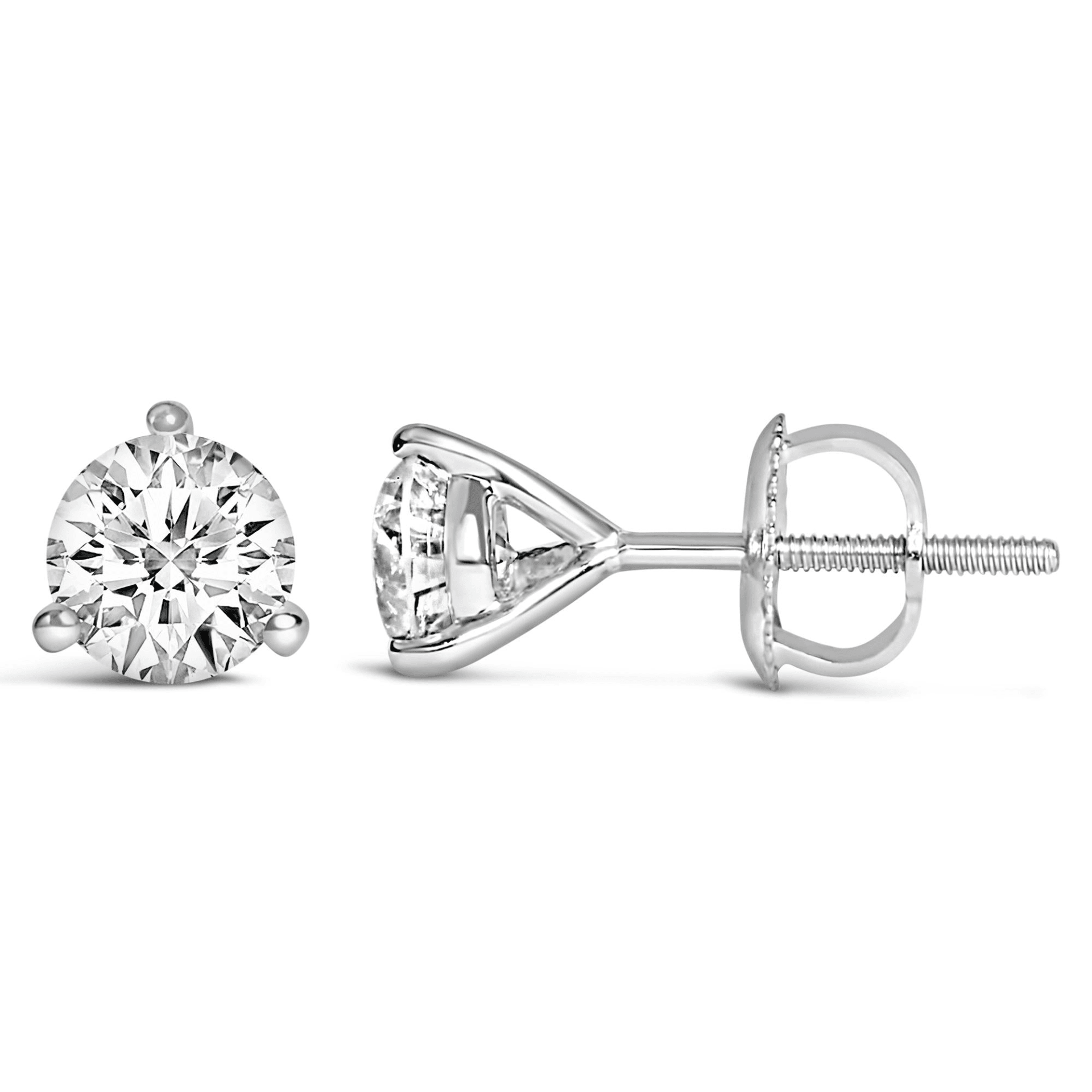 14K White Gold 3-Prong Martini Set Solitaire Lab Grown Diamond Stud Earrings (F-G Color, VS1-VS2 Clarity, Screwback) - Sable Gold