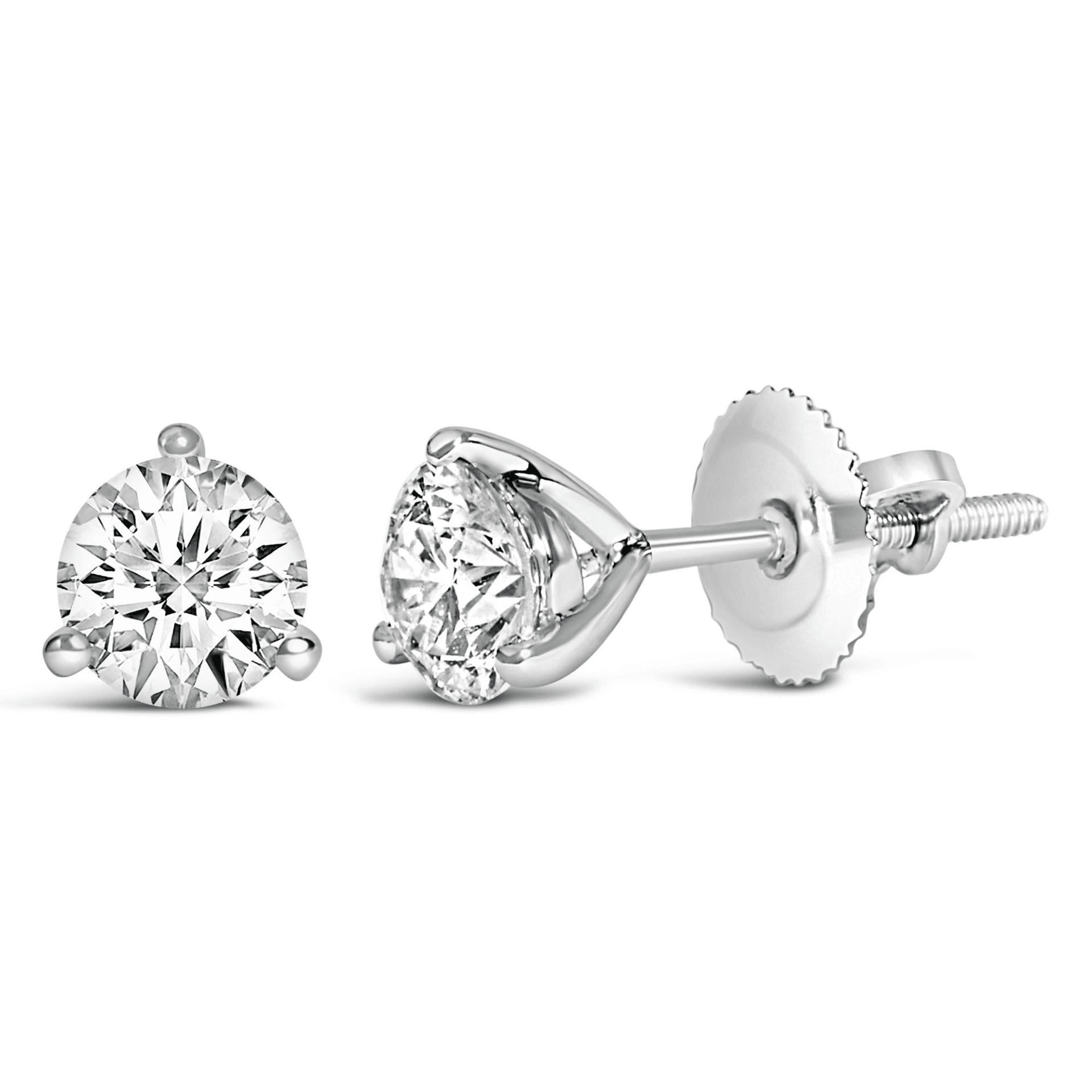 14K White Gold 3-Prong Martini Set Solitaire Lab Grown Diamond Stud Earrings (F-G Color, VS1-VS2 Clarity, Screwback) - Sable Gold