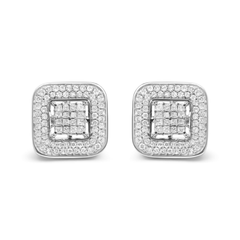 10K White Gold Diamond Halo Stud Earrings - 1.0 Cttw Round & Princess Cut (H-I Color, SI1-SI2 Clarity) - Sable Gold