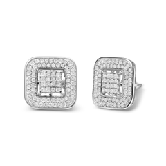 10K White Gold Diamond Halo Stud Earrings - 1.0 Cttw Round & Princess Cut (H-I Color, SI1-SI2 Clarity) - Sable Gold