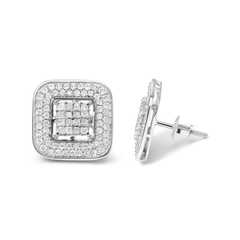 10K White Gold Diamond Halo Stud Earrings - 1.0 Cttw Round & Princess Cut (H-I Color, SI1-SI2 Clarity) - Sable Gold