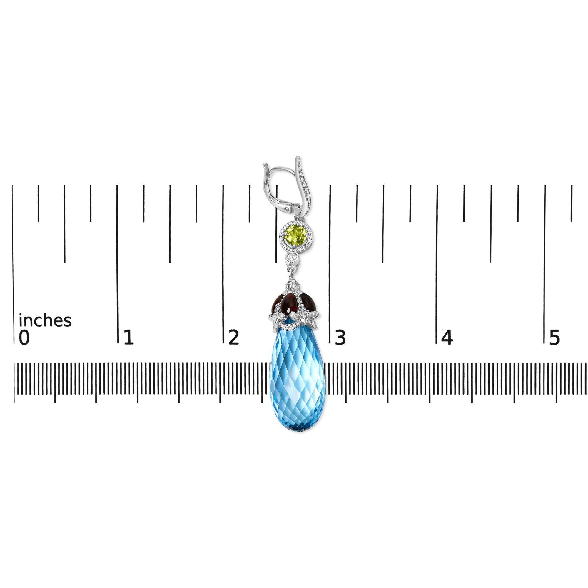 18K Gold 1/2 Cttw Diamond Blue Topaz and Garnet Dangle Earrings (VS1-VS2 Clarity) - Sable Gold