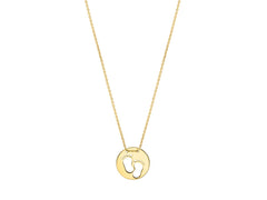 Stylish 10K Yellow Gold baby footprint necklace hanging on an adjustable chain, showcasing the intricate baby footprint design.