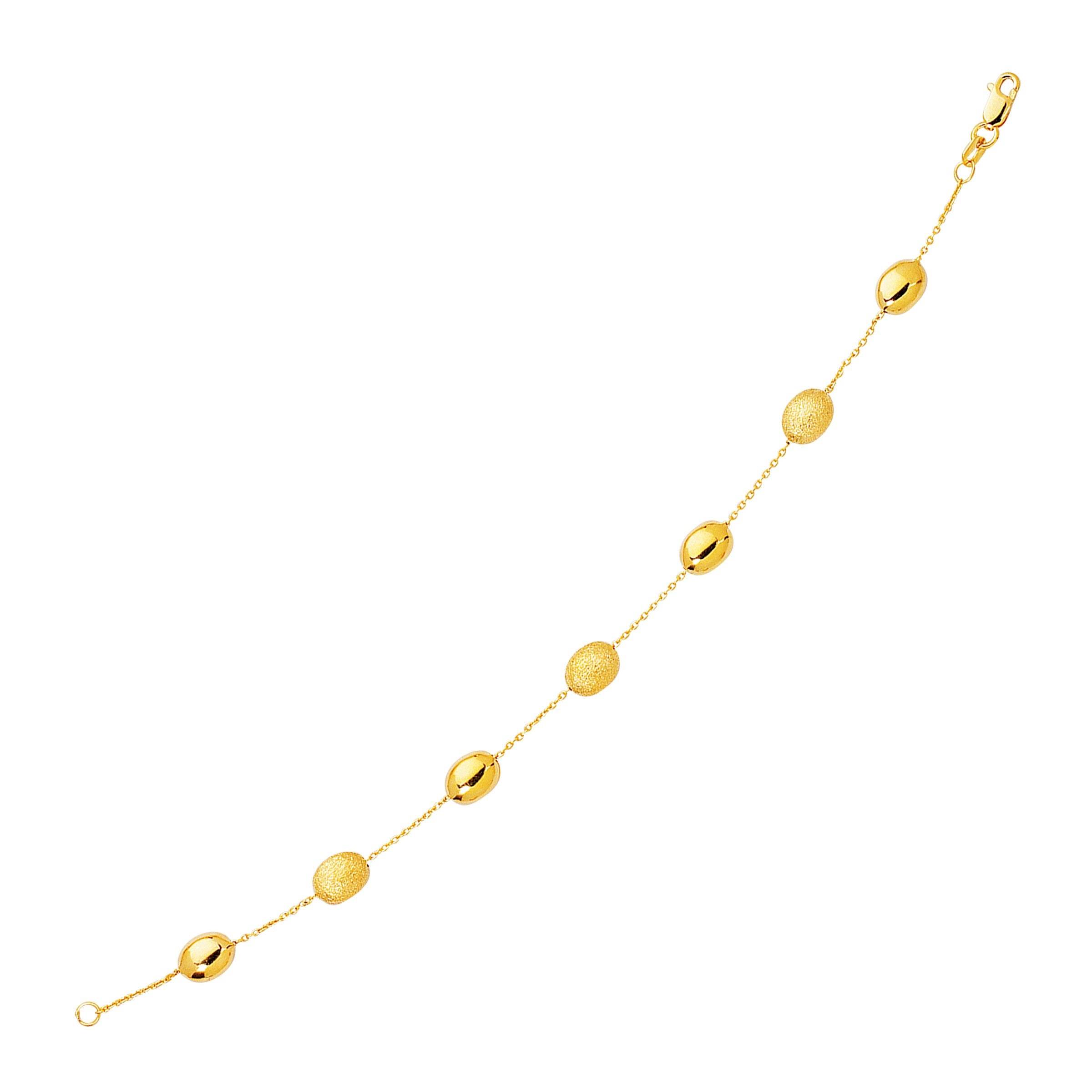 14k Yellow Gold Bracelet with Textured and Polished Pebble Stations (6.35 mm) - Sable Gold