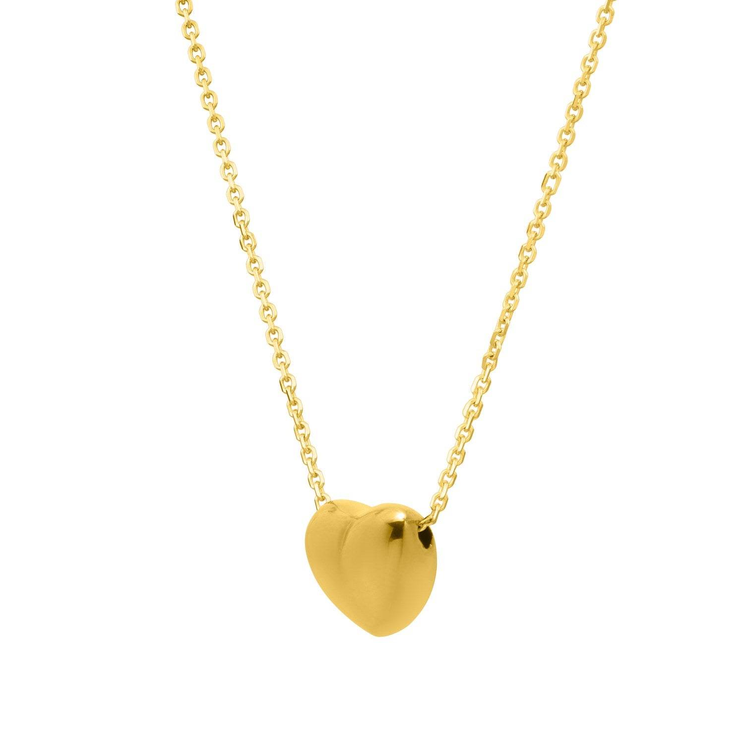 Small Puffed Heart Necklace in 14K Yellow Gold - Sable Gold