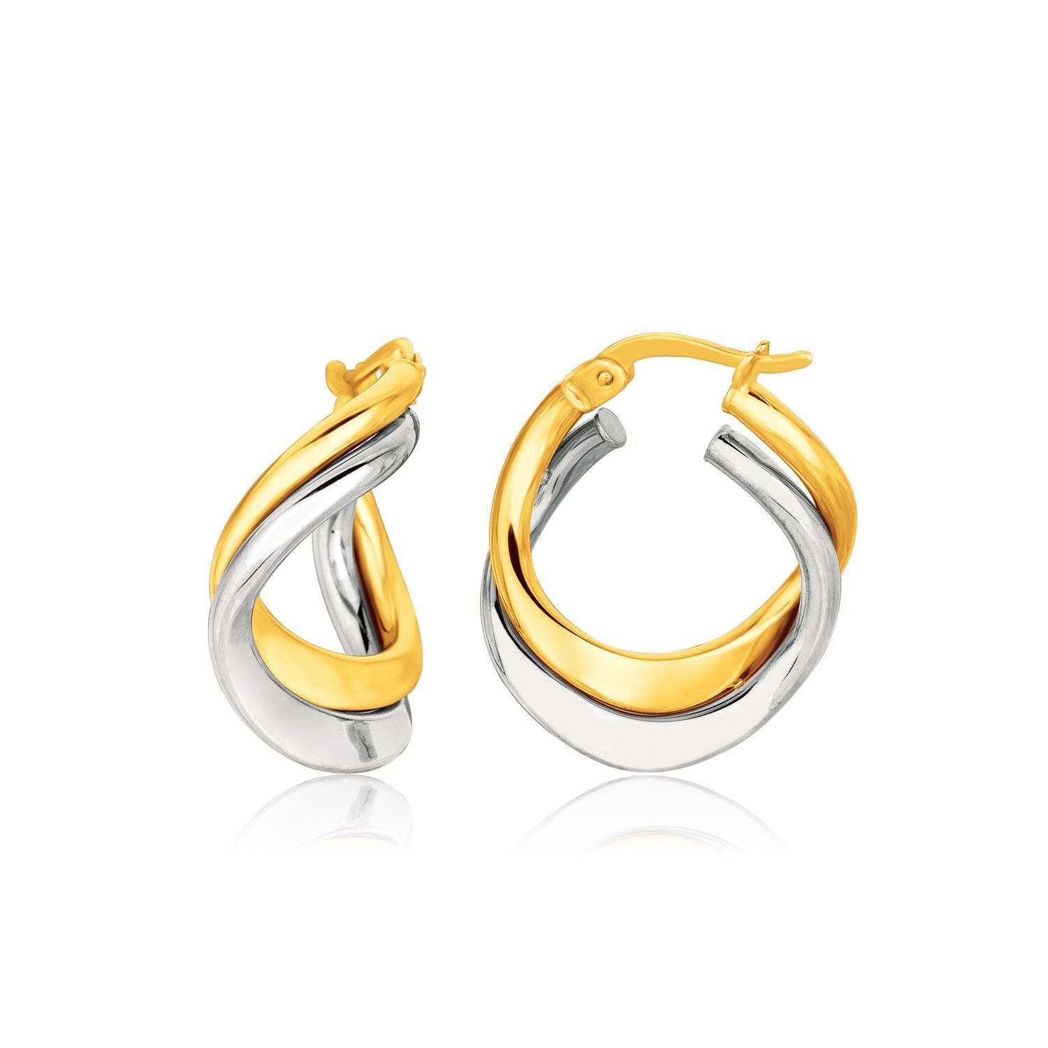 14k Two Tone Gold Earrings in Fancy Double Twist Style - Sable Gold