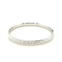 14k White Gold Diamond Carved Bangle (6.00 mm) - Sable Gold