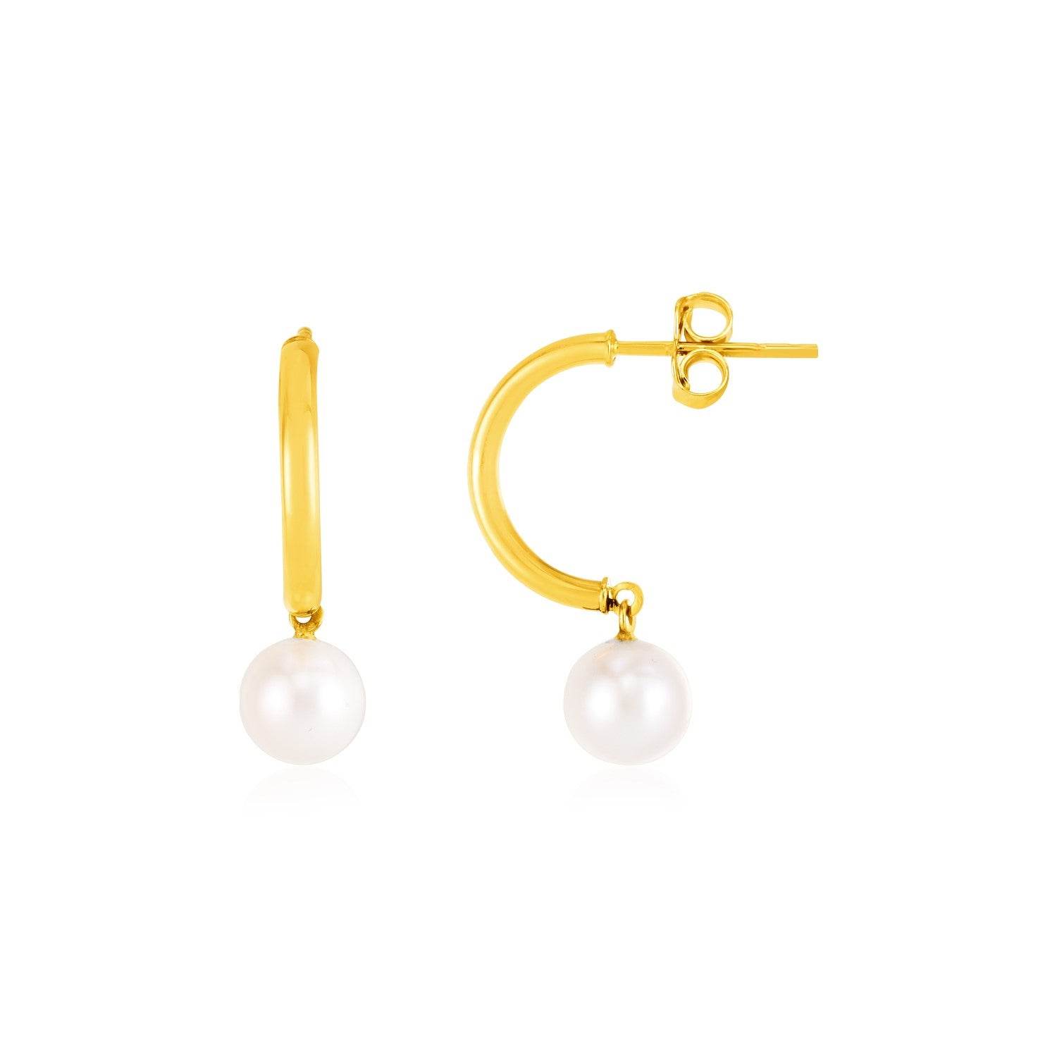 14k Yellow Gold Half Hoop Earrings with Pearls - Sable Gold