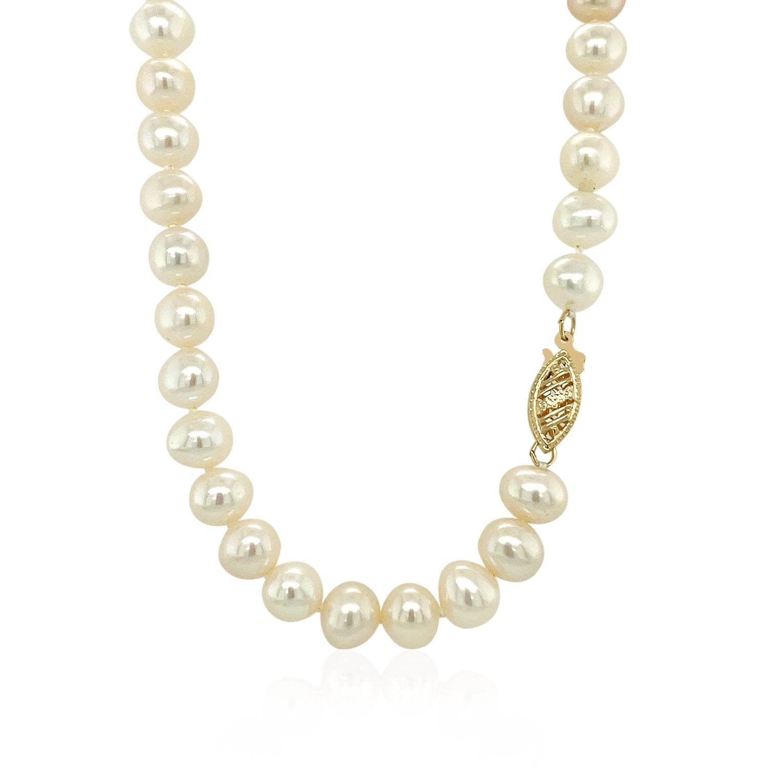 14k Yellow Gold Necklace with White Freshwater Cultured Pearls (6.0mm to 6.5mm) - Sable Gold