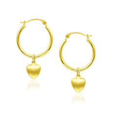 14k Yellow Gold Hoop Earrings with Dangling Puffed Heart - Sable Gold