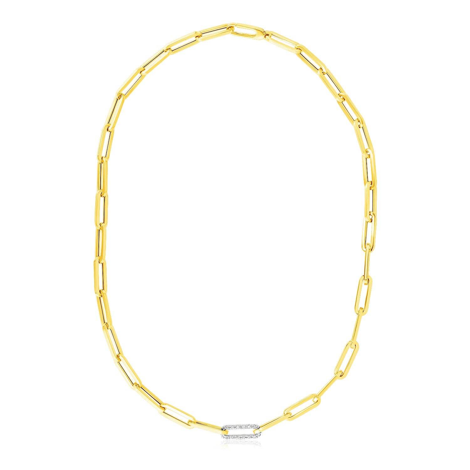 14k Yellow Gold Paperclip Chain Necklace with Diamond Link - Sable Gold