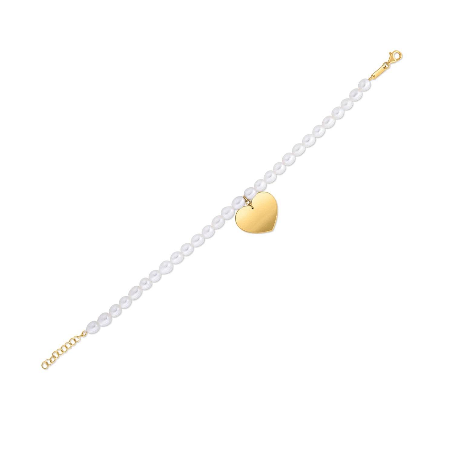 14k Yellow Gold Pearl Heart Charm Bracelet - Sable Gold